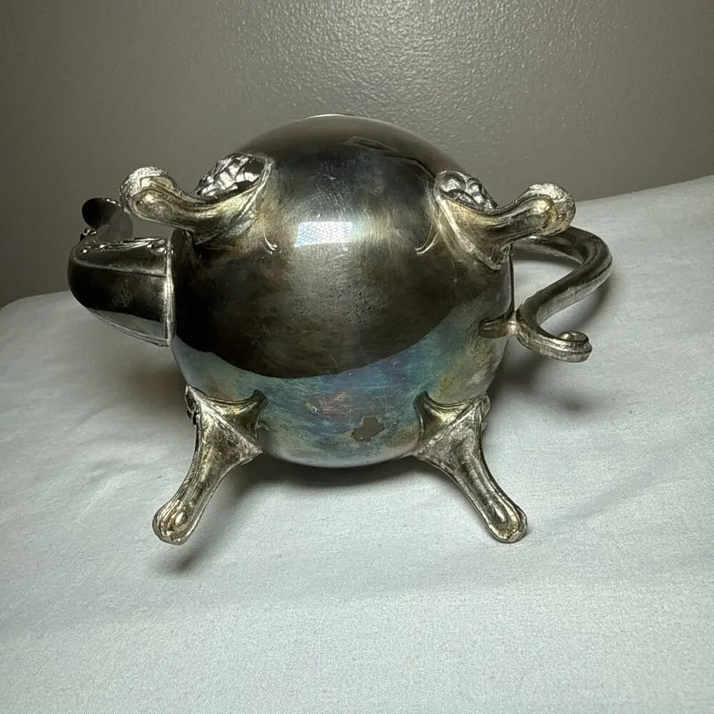 Antique Edwardian Silver On Copper Coffee Pot Gold Wash Interior Hinged Lid